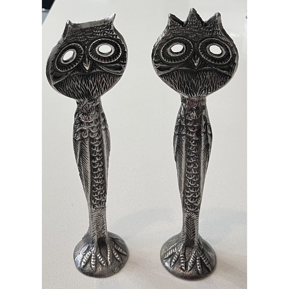 Retired Pottery Barn Metal Owl Salad Serving Utensils‎ Pair RARE